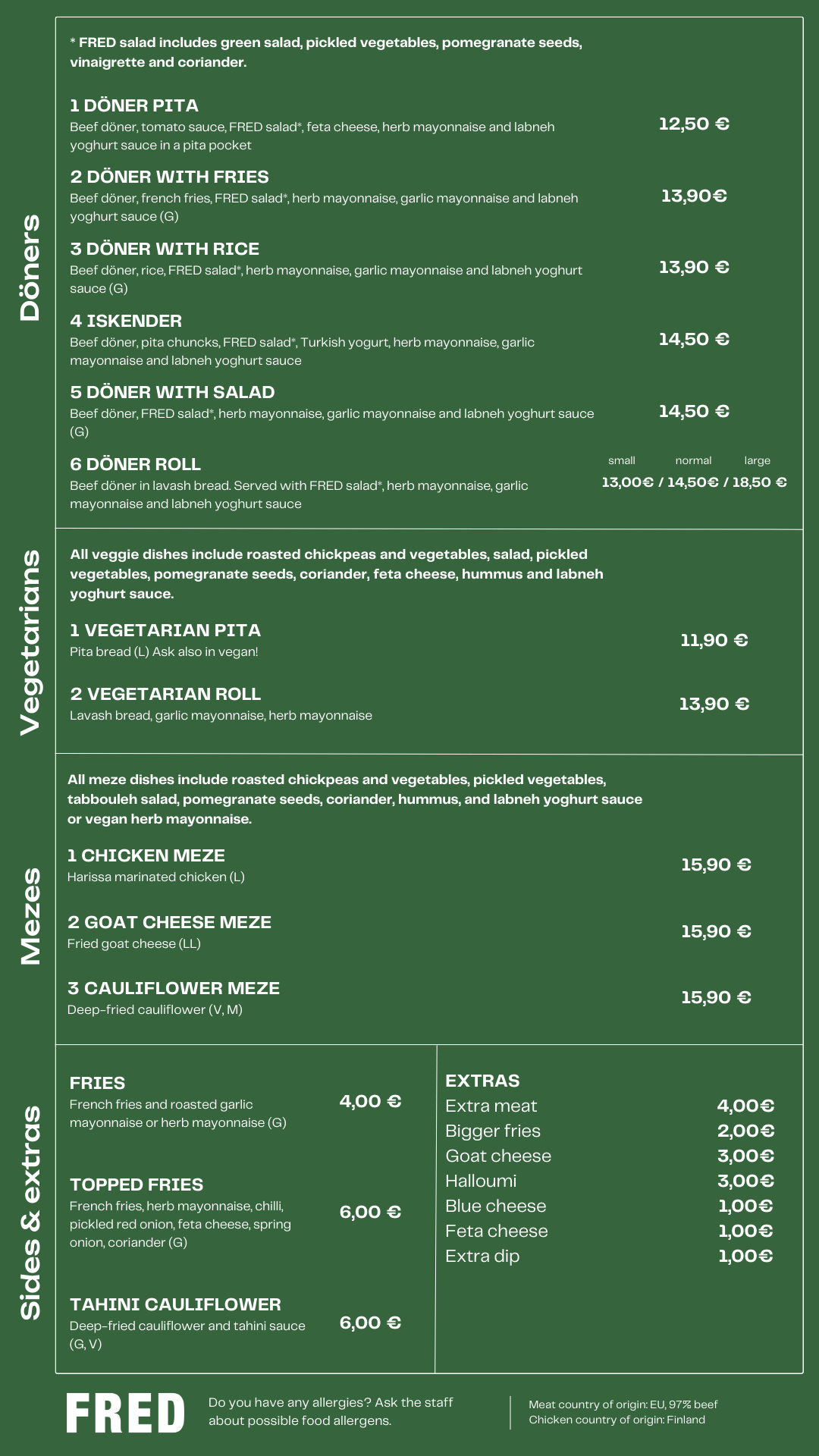 FRED menu in english