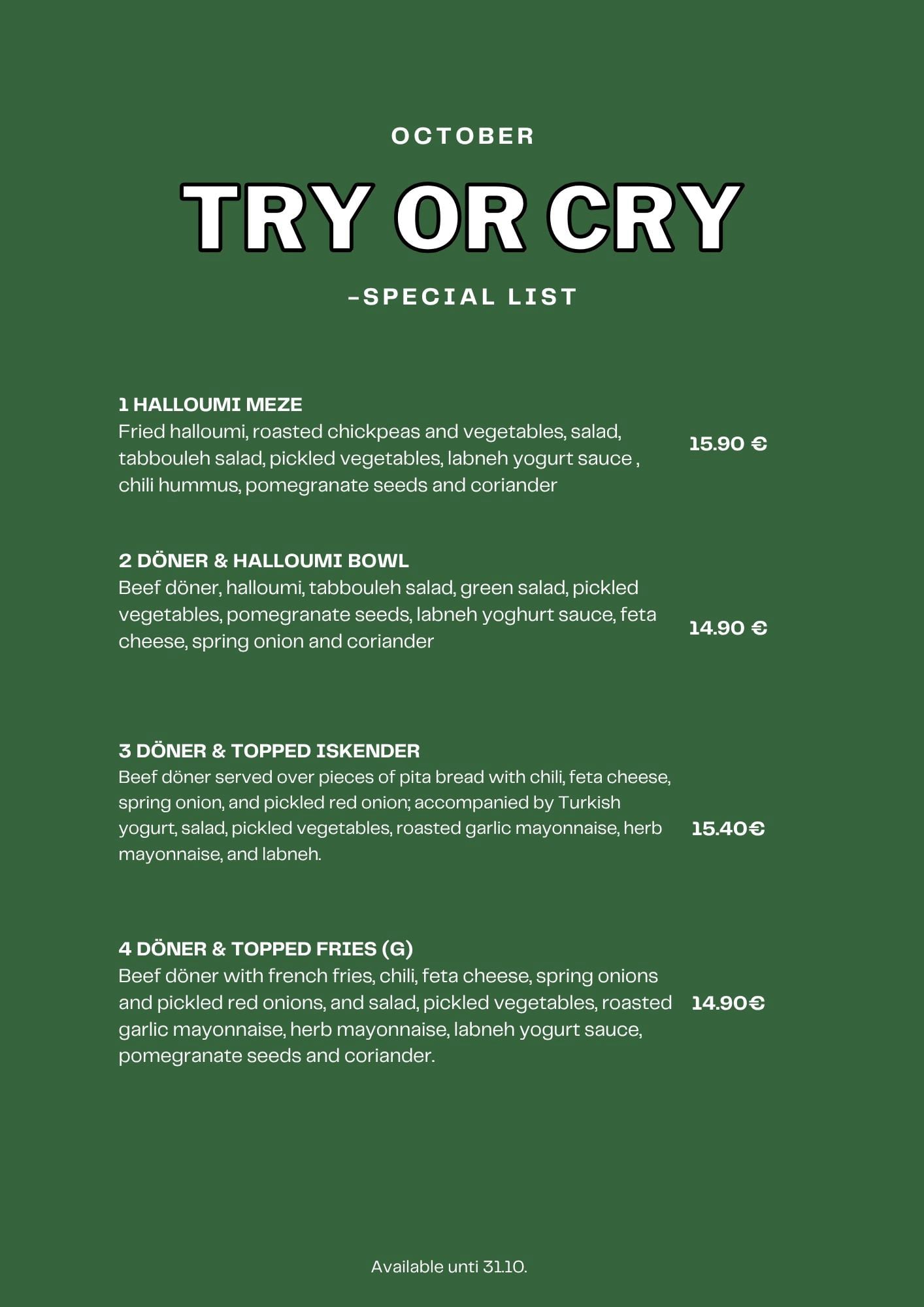 FRED special menu