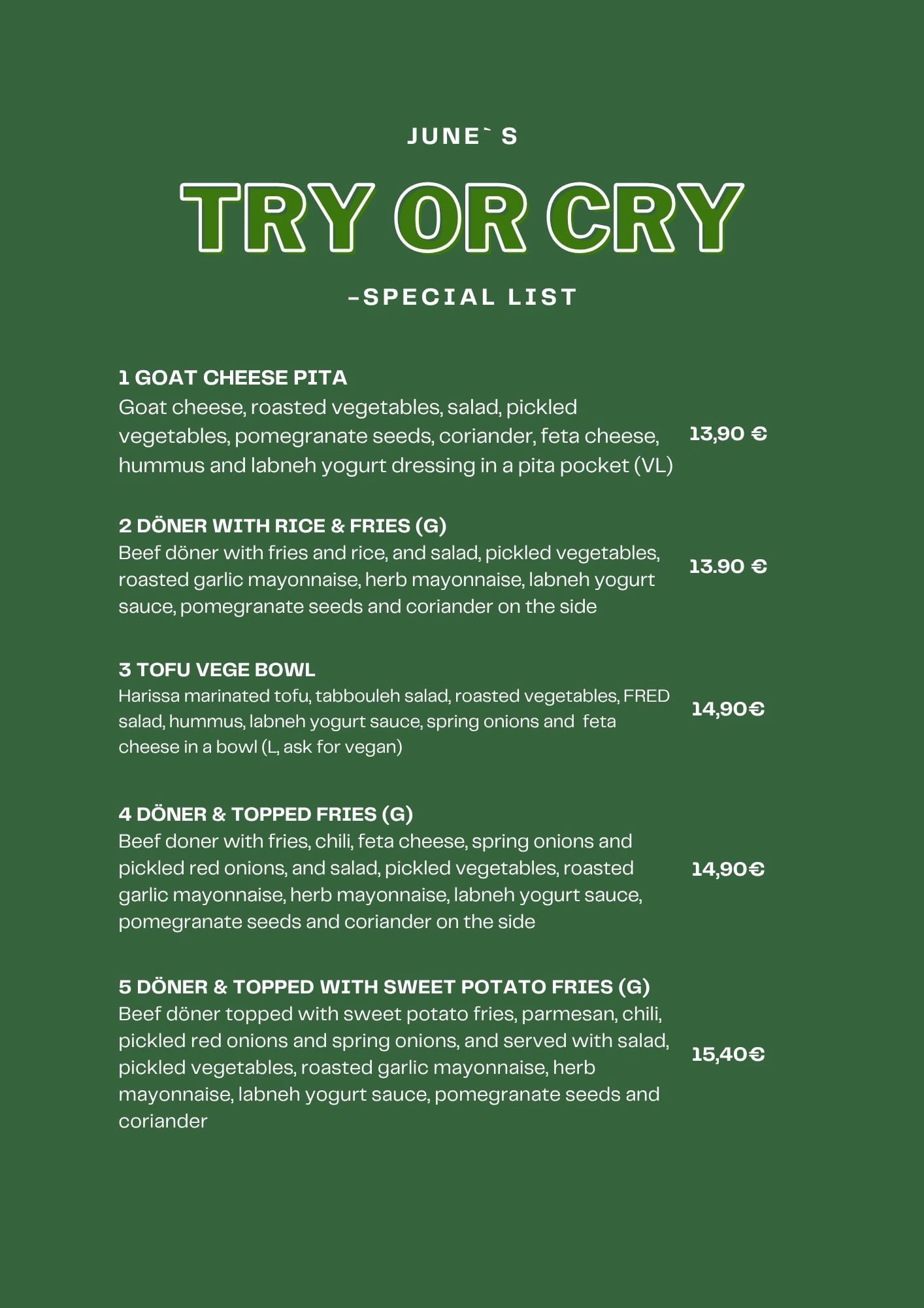 FRED special menu