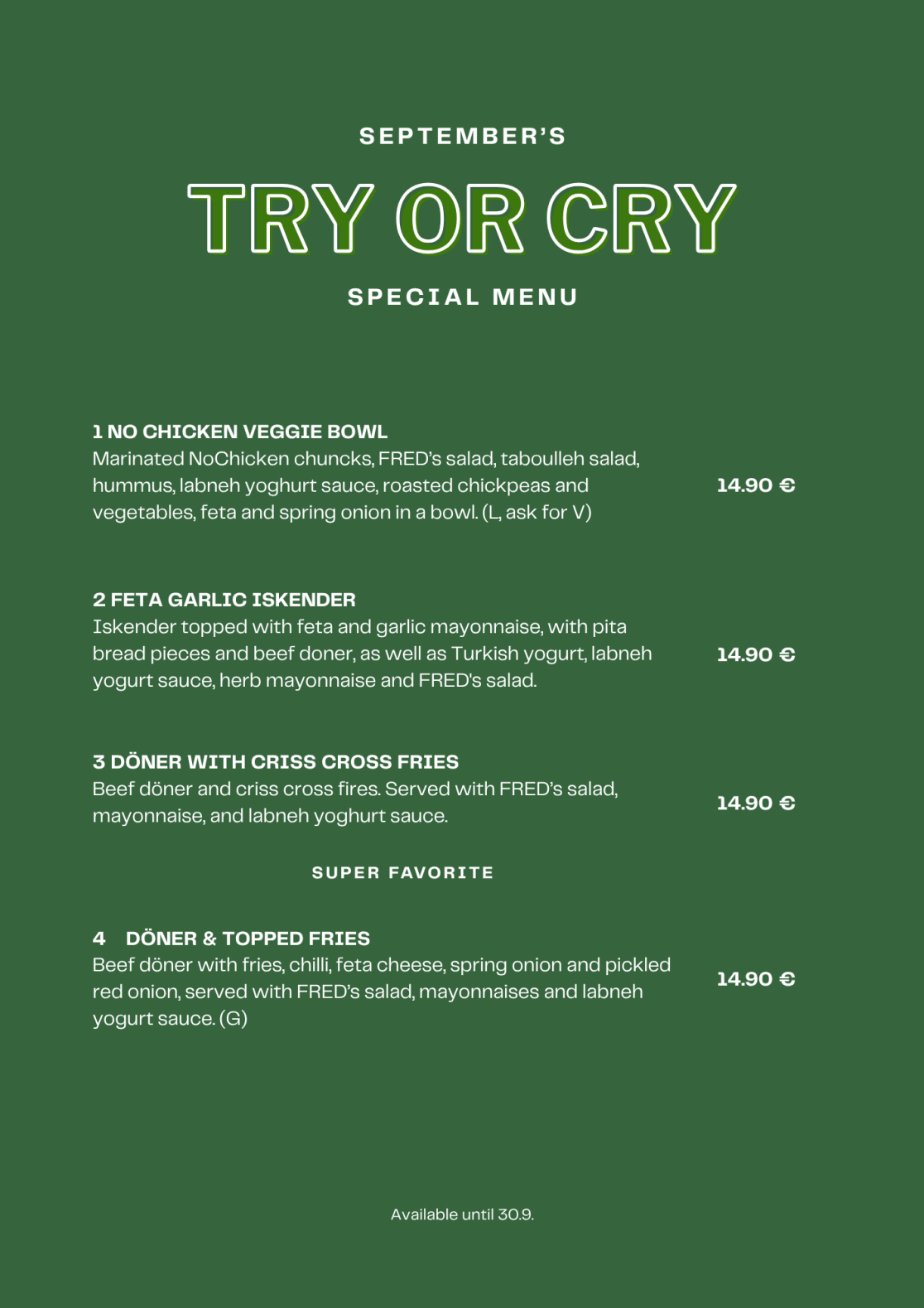 FRED special menu