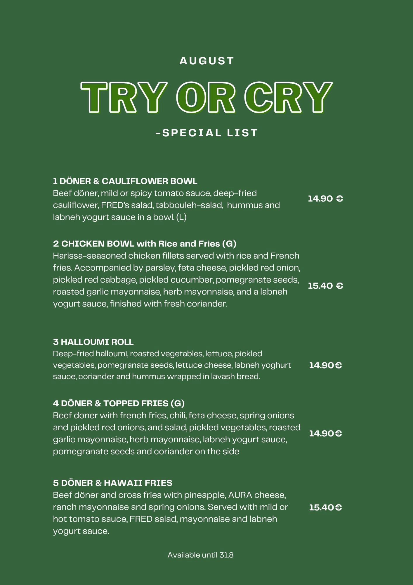 FRED special menu