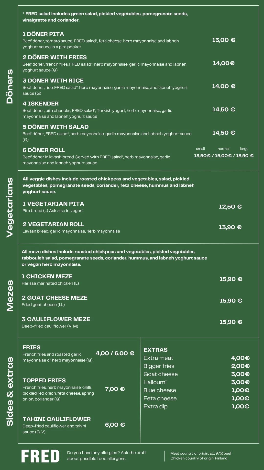 FRED menu in english