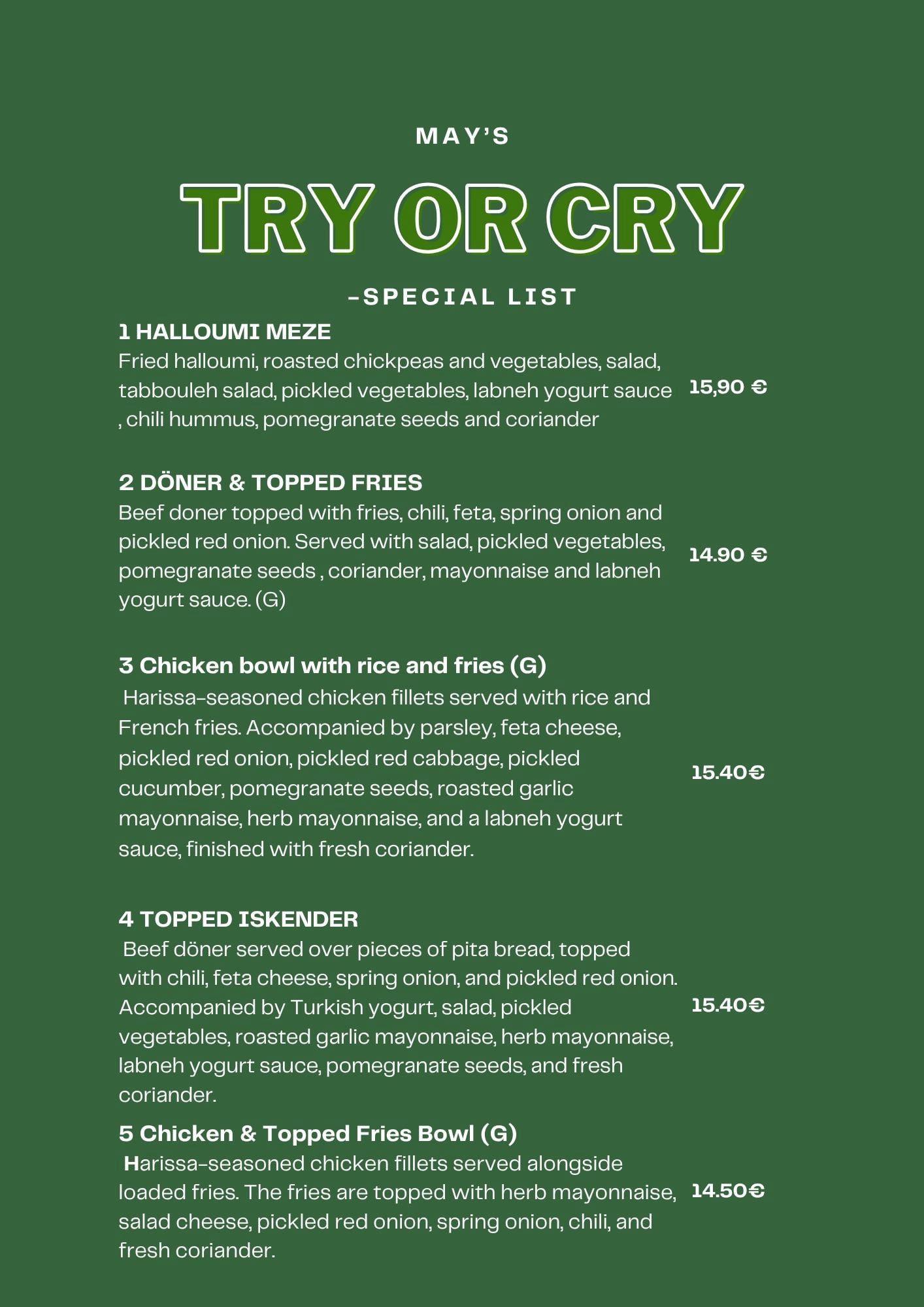 FRED special menu